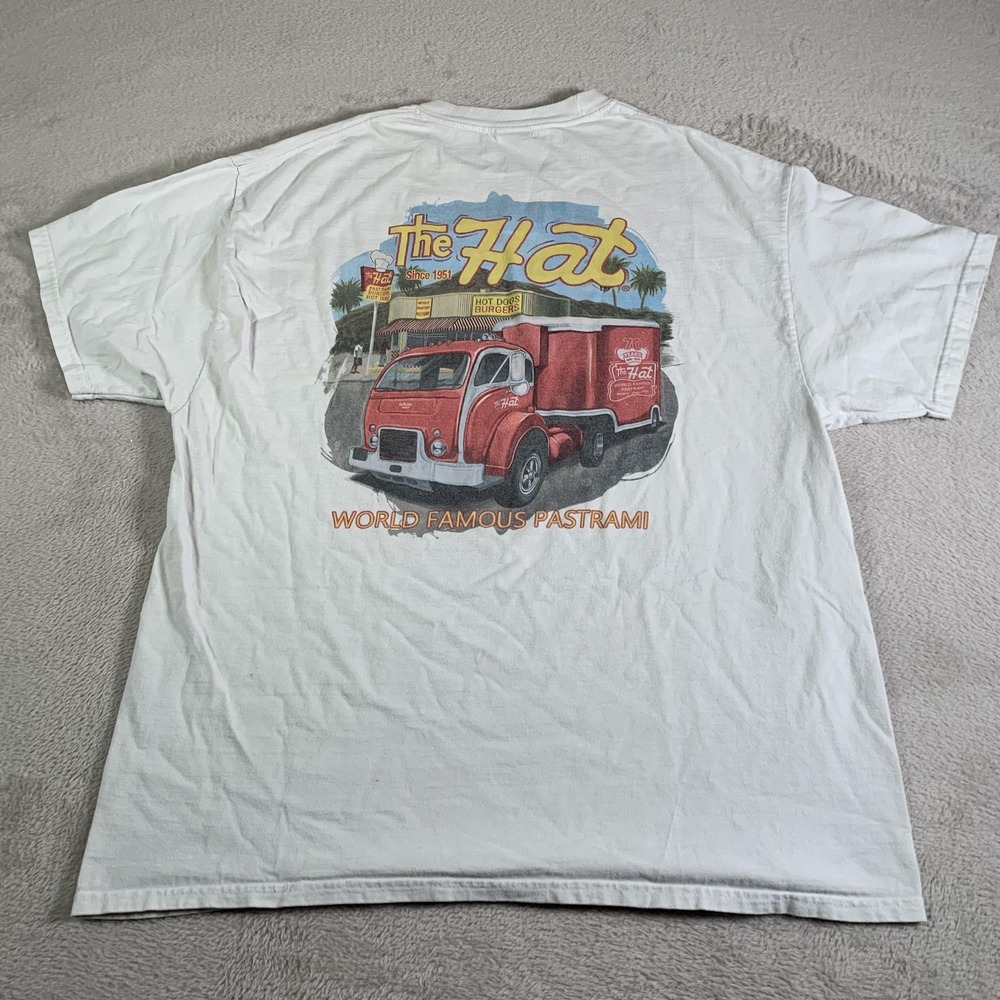 Hanes Shirt Mens‎ XL White The Hat 70 Years World Famous Pastrami Graphic Tee